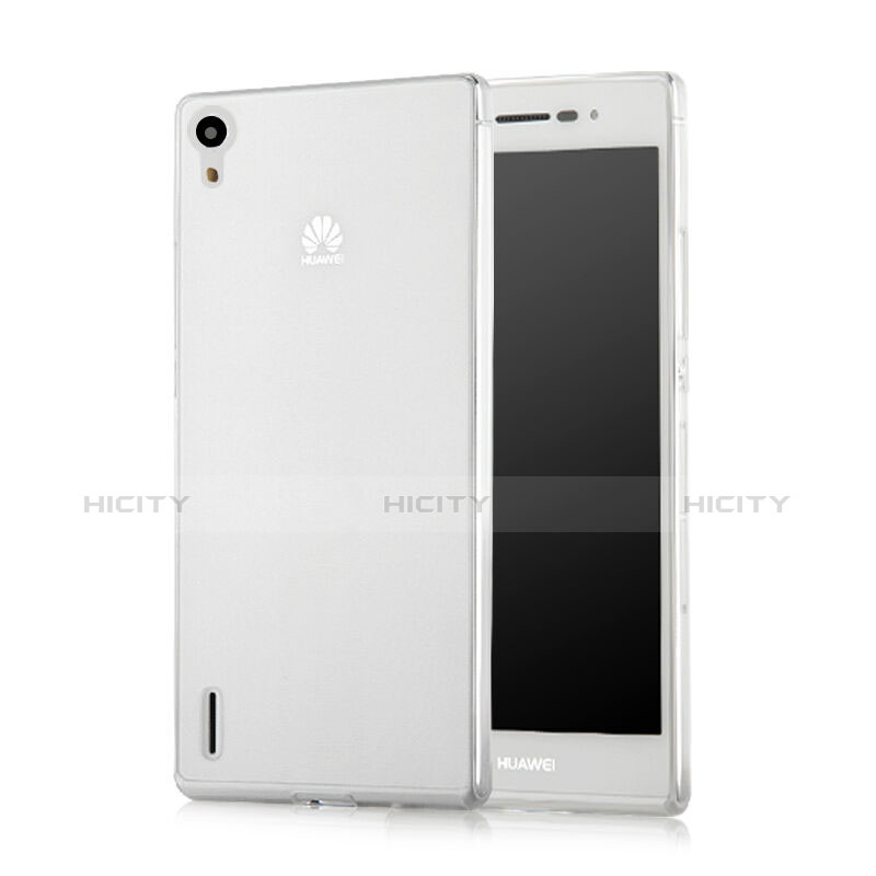 Custodia Silicone Trasparente Ultra Sottile Morbida per Huawei P7 Dual SIM Bianco