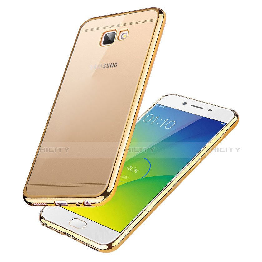 Custodia Silicone Trasparente Ultra Sottile Morbida R01 per Samsung Galaxy J7 Prime Oro