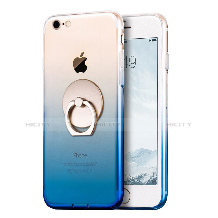 Custodia Silicone Trasparente Ultra Sottile Morbida Sfumato con Anello Supporto per Apple iPhone 7 Blu