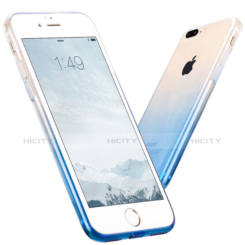 Custodia Silicone Trasparente Ultra Sottile Morbida Sfumato con Anello Supporto per Apple iPhone 8 Plus Blu