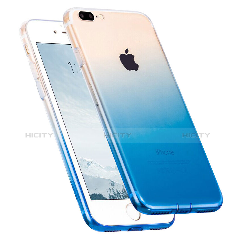 Custodia Silicone Trasparente Ultra Sottile Morbida Sfumato con Anello Supporto per Apple iPhone 8 Plus Blu