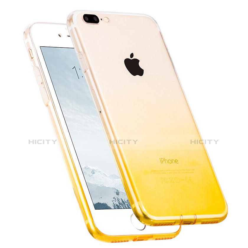 Custodia Silicone Trasparente Ultra Sottile Morbida Sfumato con Anello Supporto per Apple iPhone 8 Plus Giallo