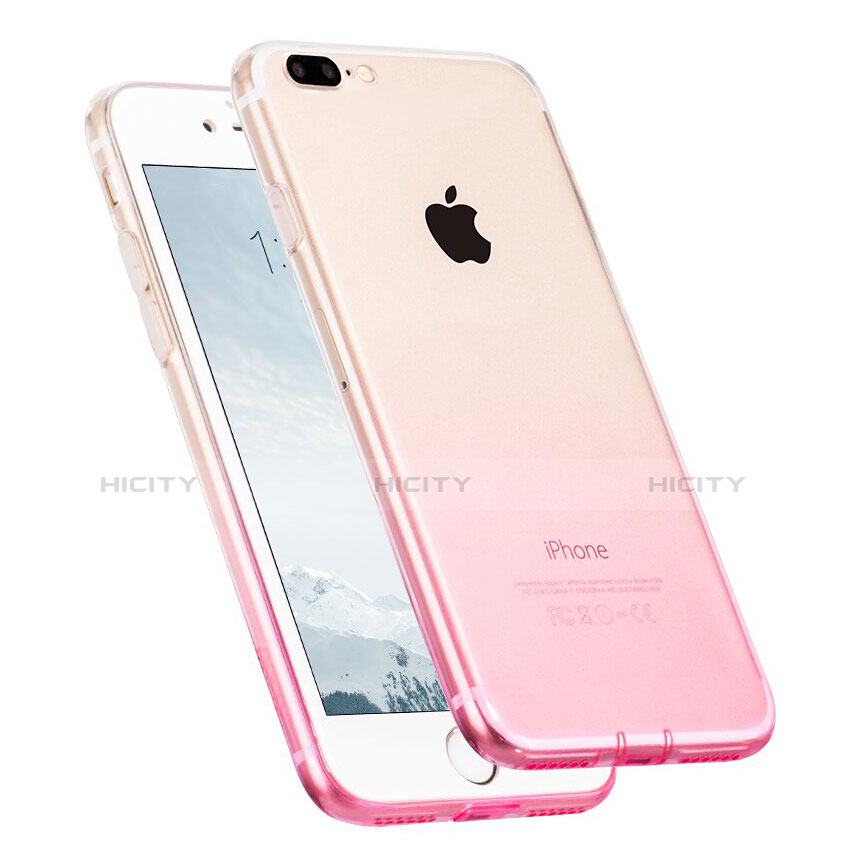 Custodia Silicone Trasparente Ultra Sottile Morbida Sfumato con Anello Supporto per Apple iPhone 8 Plus Rosa