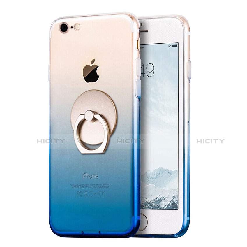 Custodia Silicone Trasparente Ultra Sottile Morbida Sfumato con Anello Supporto per Apple iPhone SE (2020) Blu