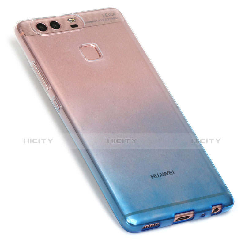 Custodia Silicone Trasparente Ultra Sottile Morbida Sfumato G01 per Huawei P9 Blu
