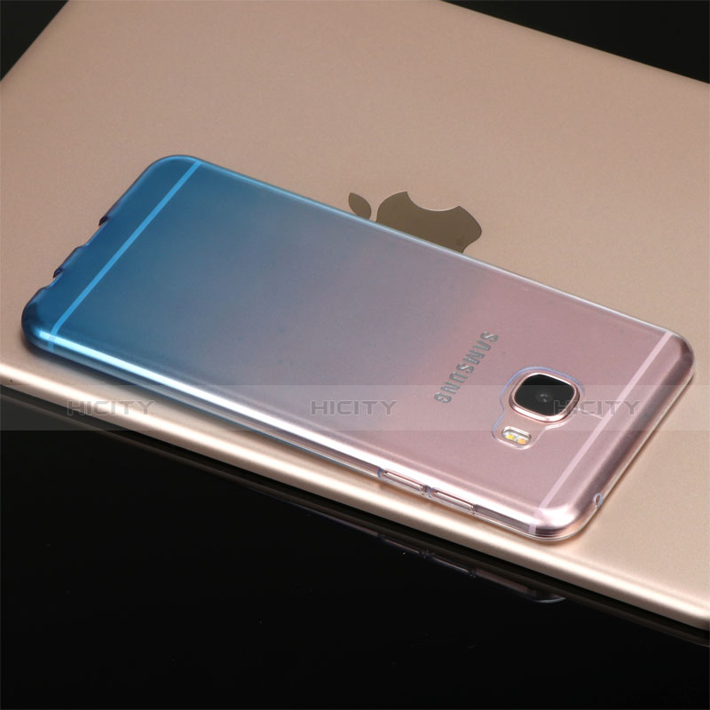 Custodia Silicone Trasparente Ultra Sottile Morbida Sfumato G01 per Samsung Galaxy C7 SM-C7000 Blu