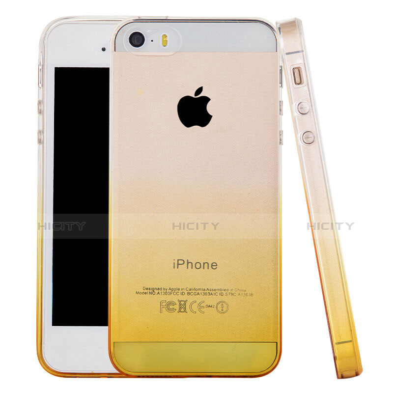 Custodia Silicone Trasparente Ultra Sottile Morbida Sfumato per Apple iPhone 5 Giallo