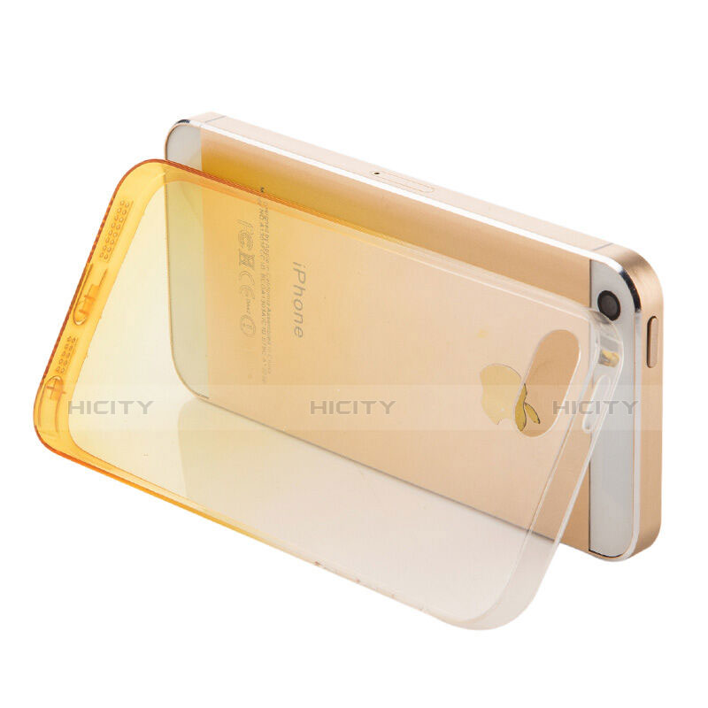 Custodia Silicone Trasparente Ultra Sottile Morbida Sfumato per Apple iPhone 5 Giallo