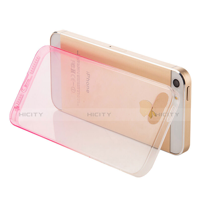 Custodia Silicone Trasparente Ultra Sottile Morbida Sfumato per Apple iPhone 5 Rosa