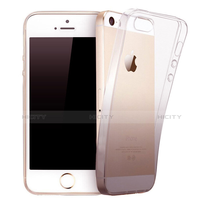 Custodia Silicone Trasparente Ultra Sottile Morbida Sfumato per Apple iPhone 5S Grigio