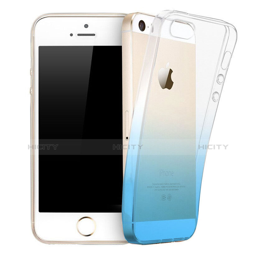 Custodia Silicone Trasparente Ultra Sottile Morbida Sfumato per Apple iPhone SE Blu