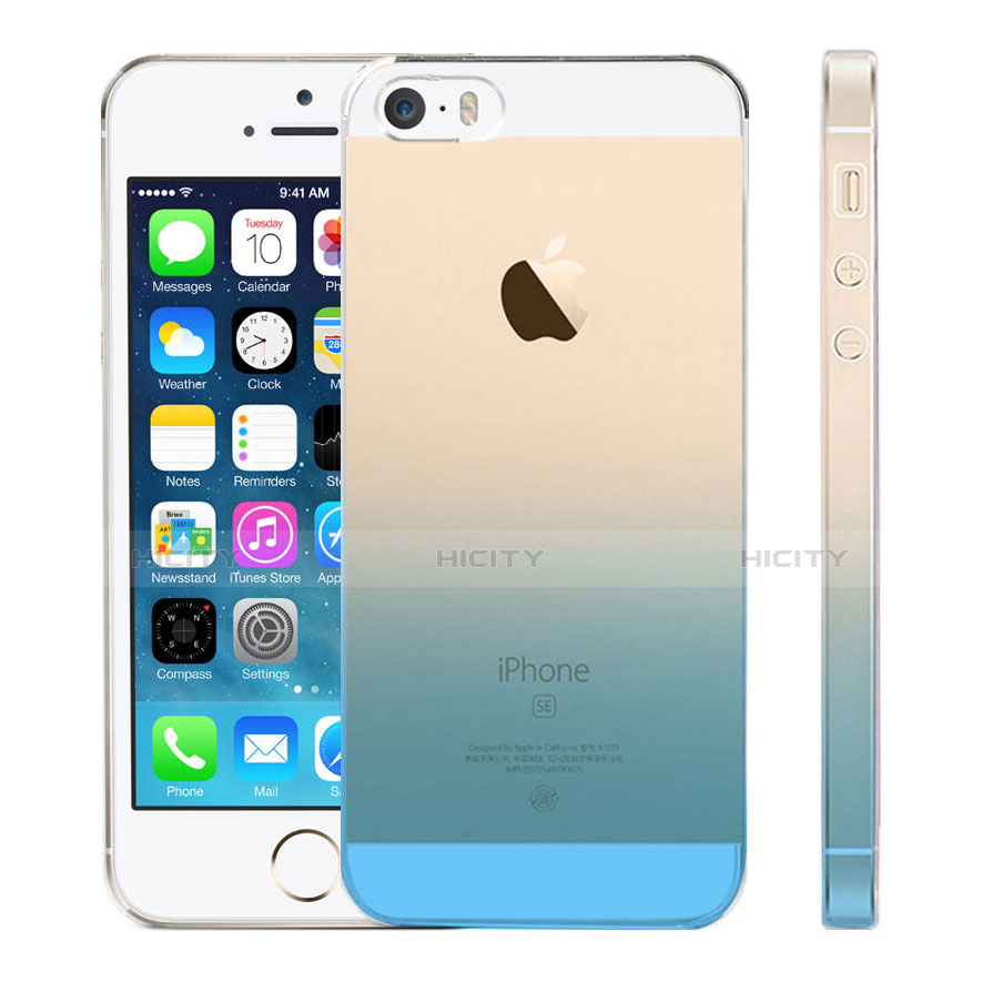 Custodia Silicone Trasparente Ultra Sottile Morbida Sfumato per Apple iPhone SE Blu