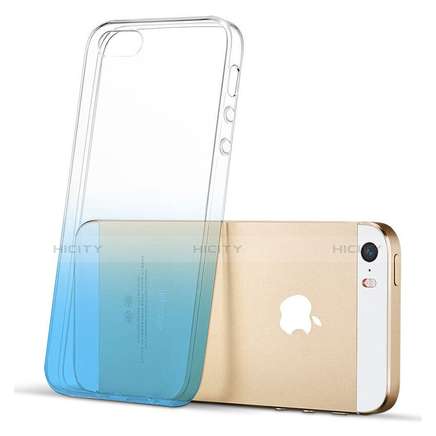 Custodia Silicone Trasparente Ultra Sottile Morbida Sfumato per Apple iPhone SE Blu