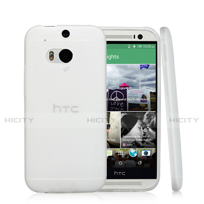 Custodia Silicone Trasparente Ultra Sottile Morbida T01 per HTC One M8 Bianco
