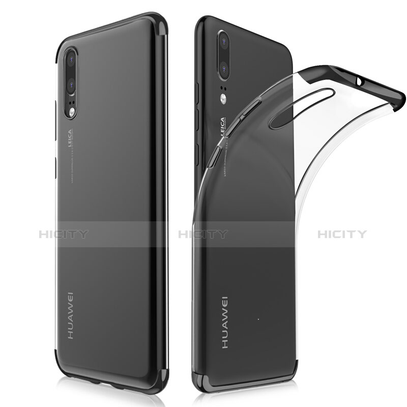 Custodia Silicone Trasparente Ultra Sottile Morbida T02 per Huawei P20 Nero