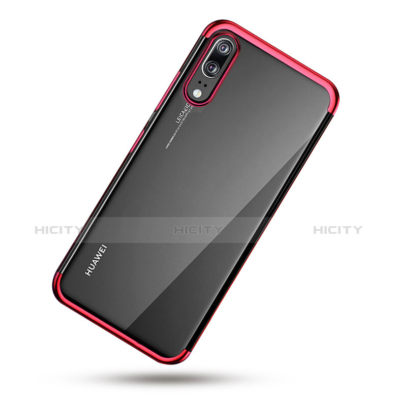 Custodia Silicone Trasparente Ultra Sottile Morbida T02 per Huawei P20 Rosso