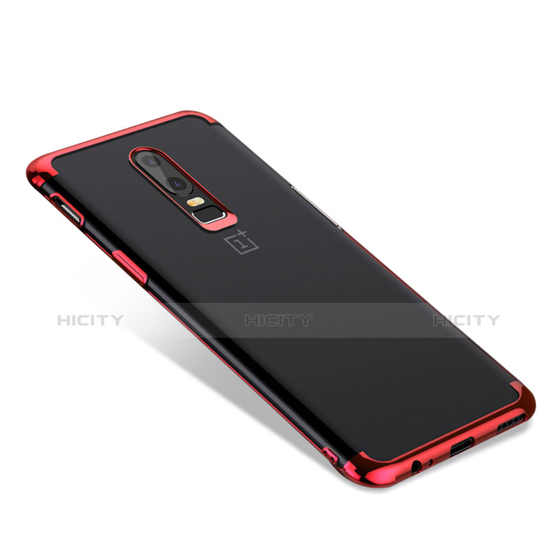 Custodia Silicone Trasparente Ultra Sottile Morbida T02 per OnePlus 6 Rosso