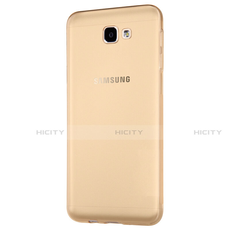 Custodia Silicone Trasparente Ultra Sottile Morbida T02 per Samsung Galaxy J7 Prime Oro