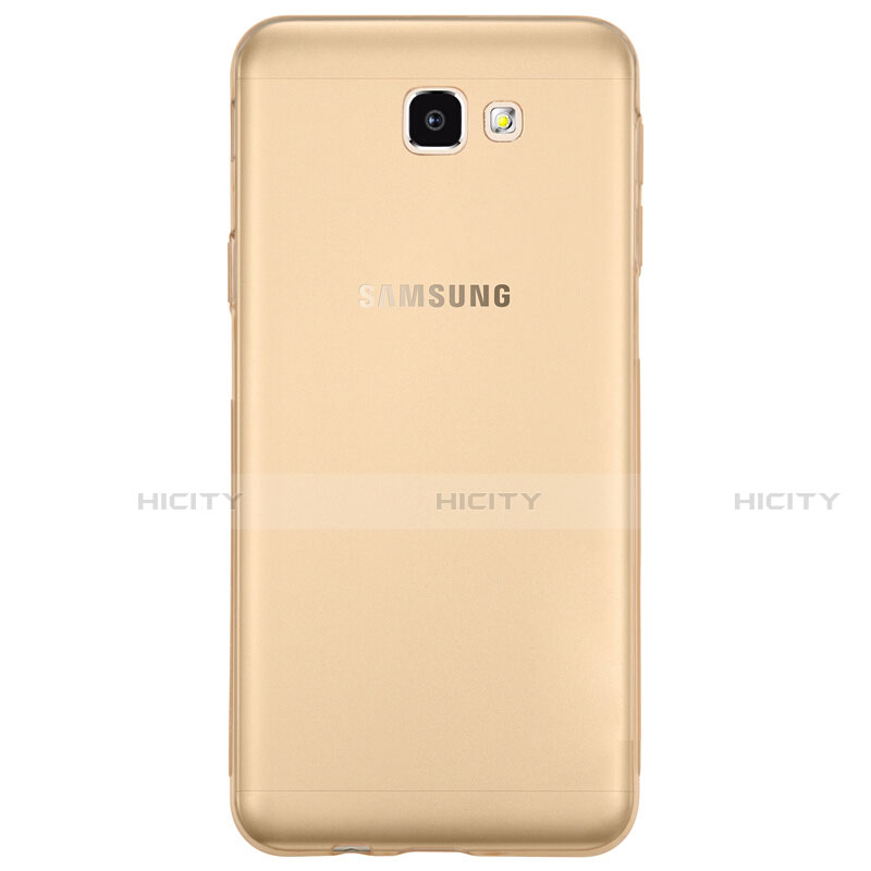 Custodia Silicone Trasparente Ultra Sottile Morbida T02 per Samsung Galaxy J7 Prime Oro