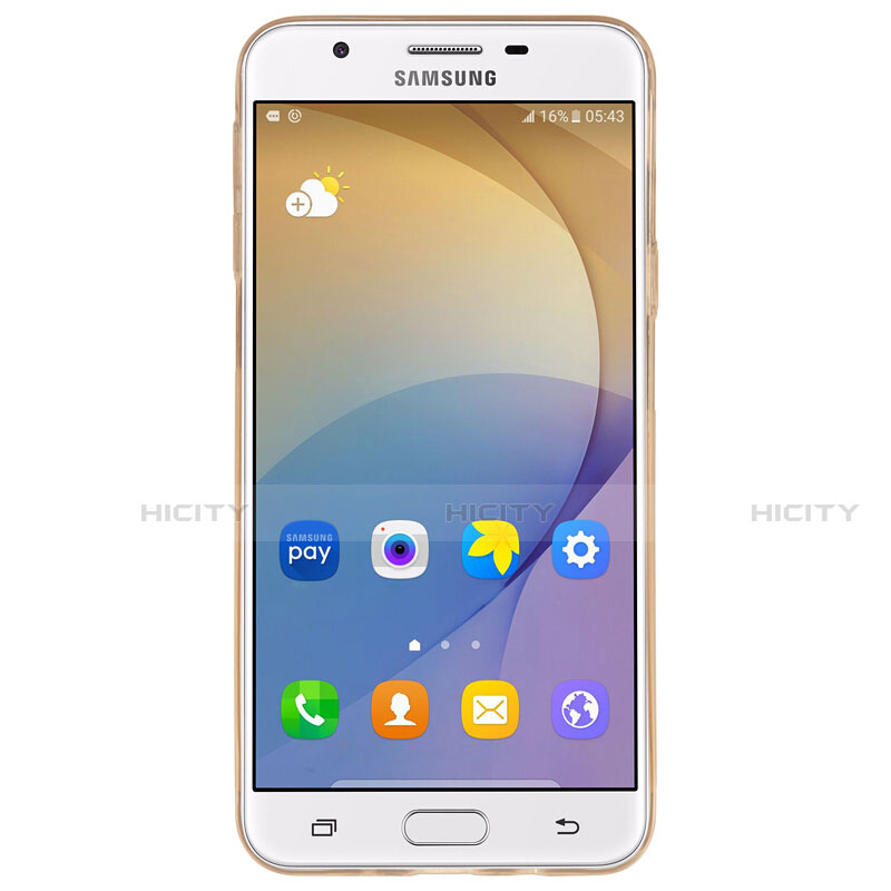 Custodia Silicone Trasparente Ultra Sottile Morbida T02 per Samsung Galaxy J7 Prime Oro