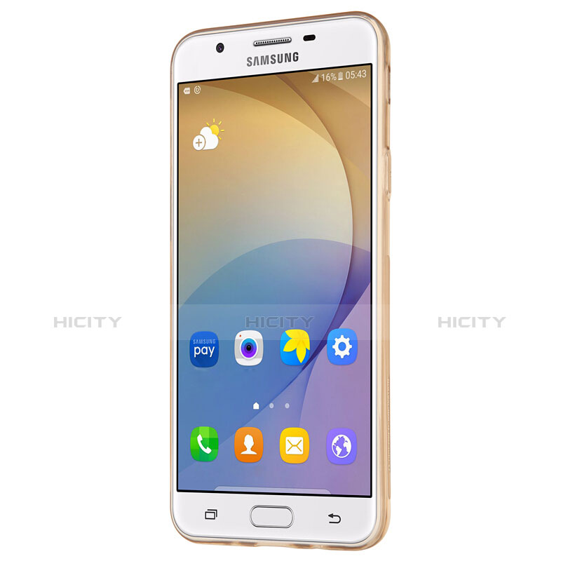 Custodia Silicone Trasparente Ultra Sottile Morbida T02 per Samsung Galaxy On7 (2016) G6100 Oro