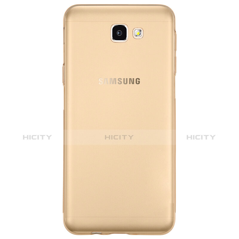 Custodia Silicone Trasparente Ultra Sottile Morbida T02 per Samsung Galaxy On7 (2016) G6100 Oro