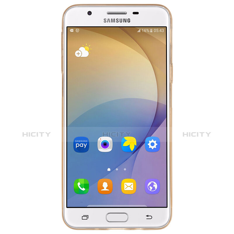 Custodia Silicone Trasparente Ultra Sottile Morbida T02 per Samsung Galaxy On7 (2016) G6100 Oro