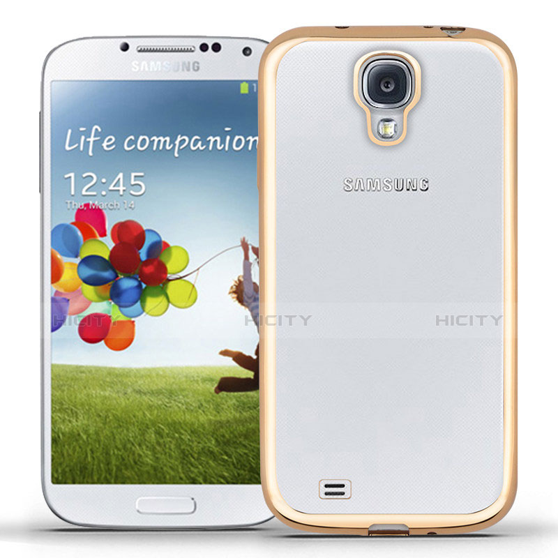Custodia Silicone Trasparente Ultra Sottile Morbida T02 per Samsung Galaxy S4 i9500 i9505 Oro