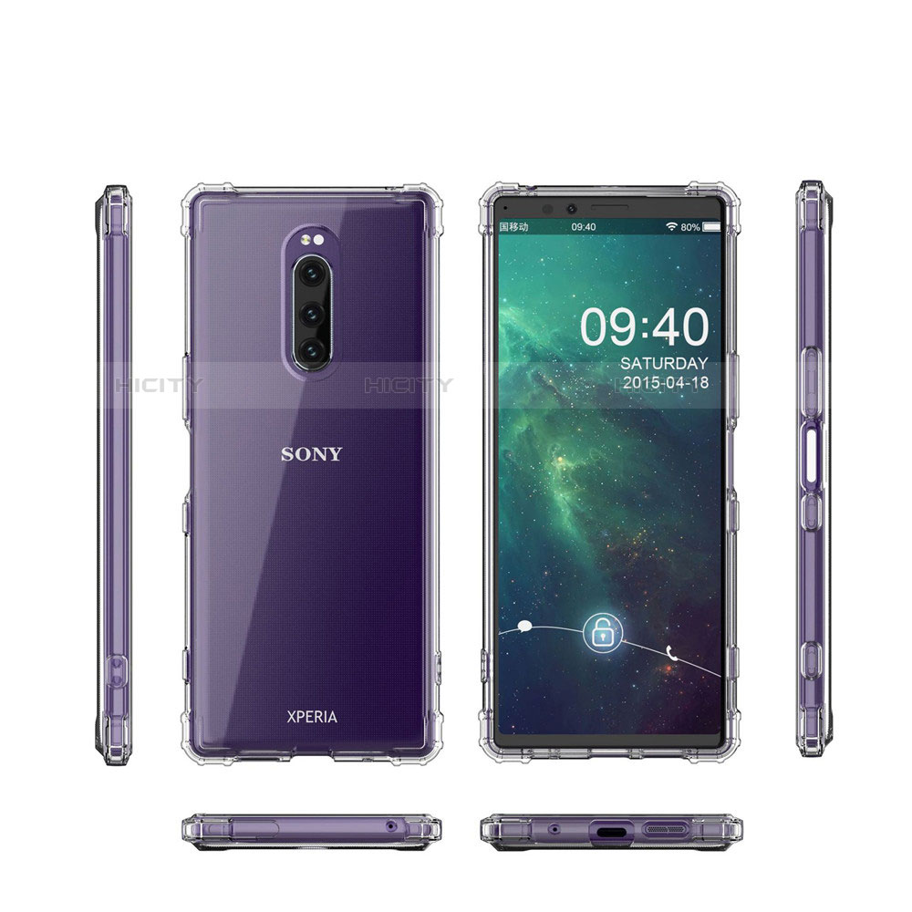 Custodia Silicone Trasparente Ultra Sottile Morbida T02 per Sony Xperia 1 Chiaro