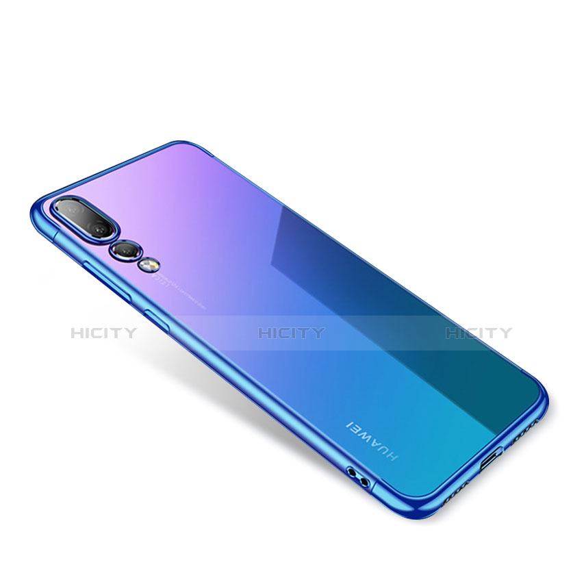 Custodia Silicone Trasparente Ultra Sottile Morbida T04 per Huawei P20 Blu