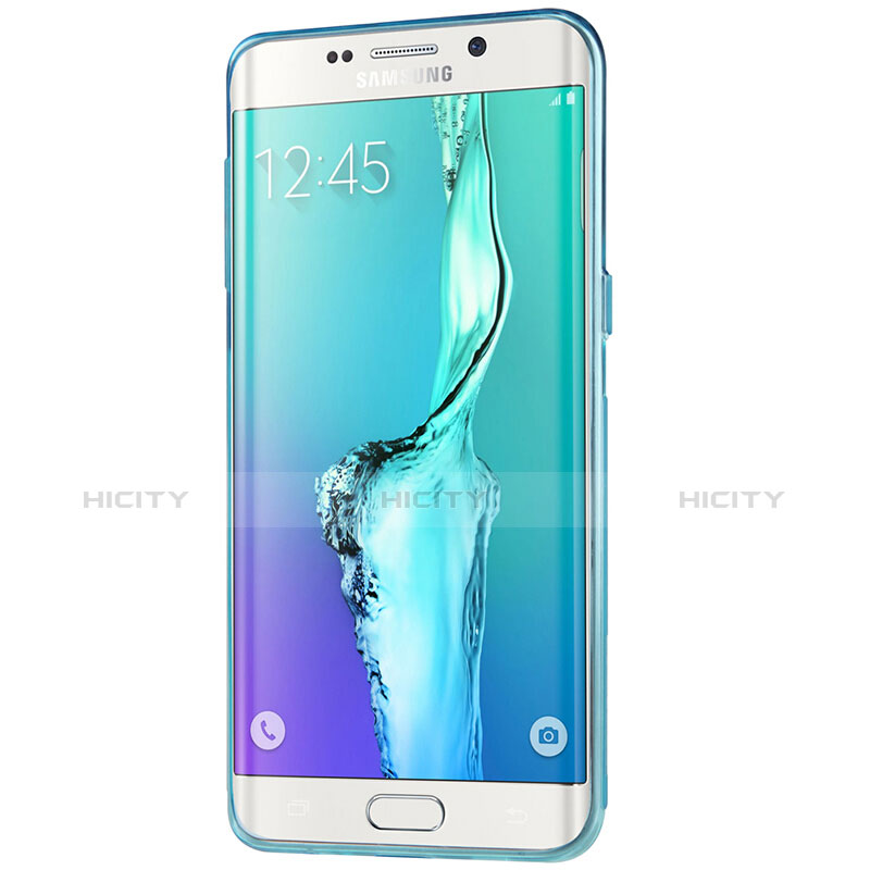 Custodia Silicone Trasparente Ultra Sottile Morbida T04 per Samsung Galaxy S6 Edge+ Plus SM-G928F Blu