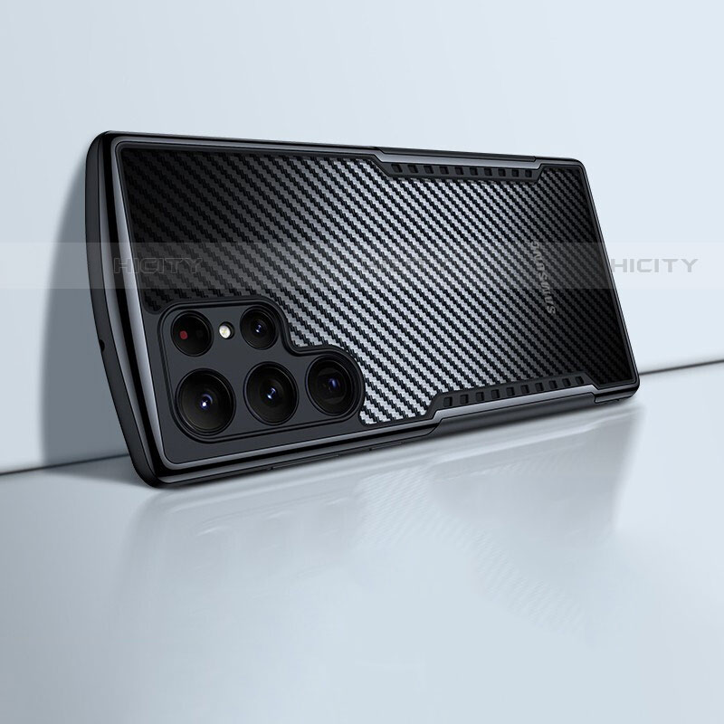 Custodia Silicone Trasparente Ultra Sottile Morbida T06 per Samsung Galaxy S22 Ultra 5G Nero