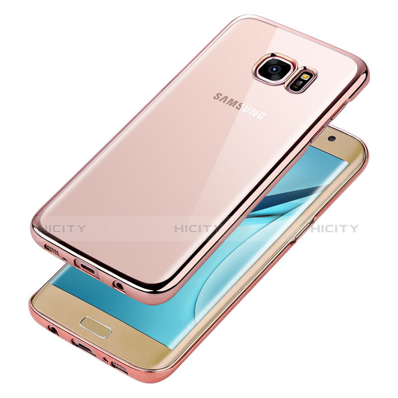 Custodia Silicone Trasparente Ultra Sottile Morbida T06 per Samsung Galaxy S7 Edge G935F Oro Rosa