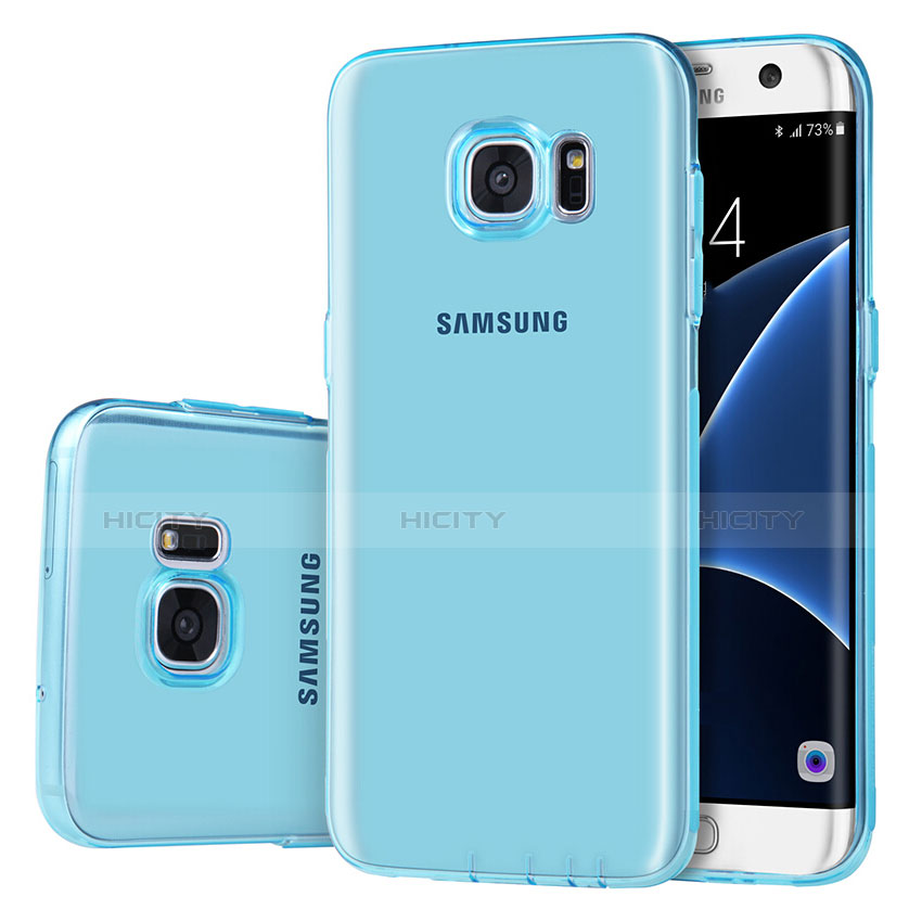 Custodia Silicone Trasparente Ultra Sottile Morbida T07 per Samsung Galaxy S7 Edge G935F Blu