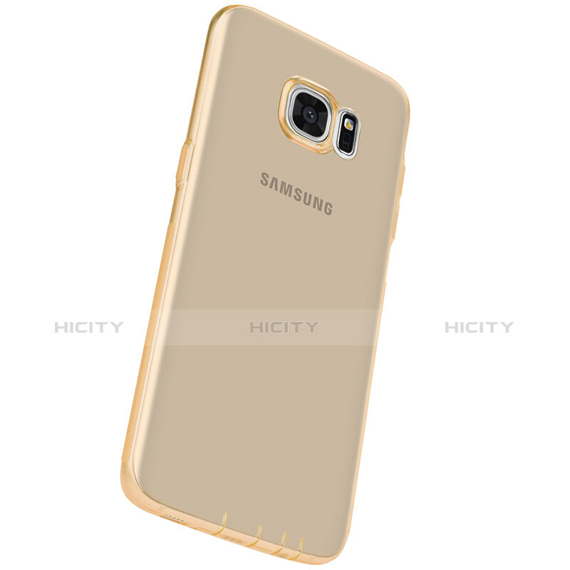 Custodia Silicone Trasparente Ultra Sottile Morbida T07 per Samsung Galaxy S7 Edge G935F Oro