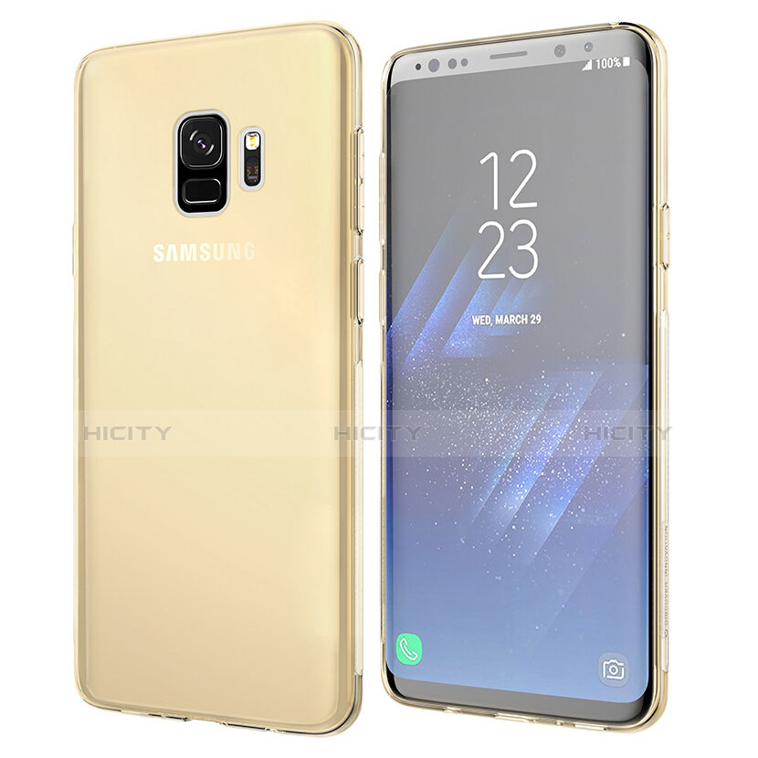 Custodia Silicone Trasparente Ultra Sottile Morbida T07 per Samsung Galaxy S9 Oro