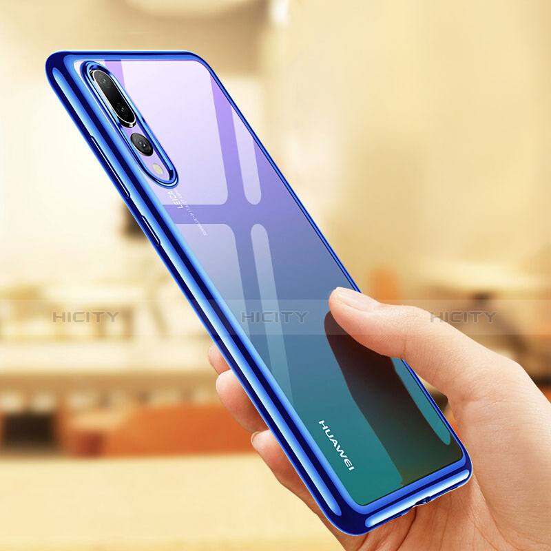 Custodia Silicone Trasparente Ultra Sottile Morbida T08 per Huawei P20 Pro Blu
