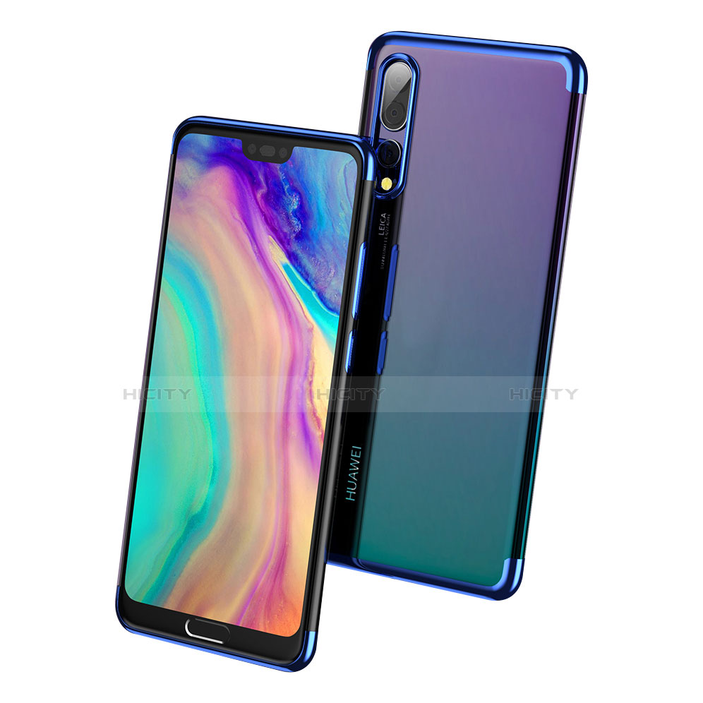 Custodia Silicone Trasparente Ultra Sottile Morbida T09 per Huawei P20 Pro Blu