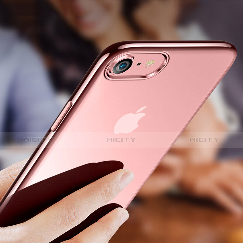 Custodia Silicone Trasparente Ultra Sottile Morbida T18 per Apple iPhone 7 Oro Rosa