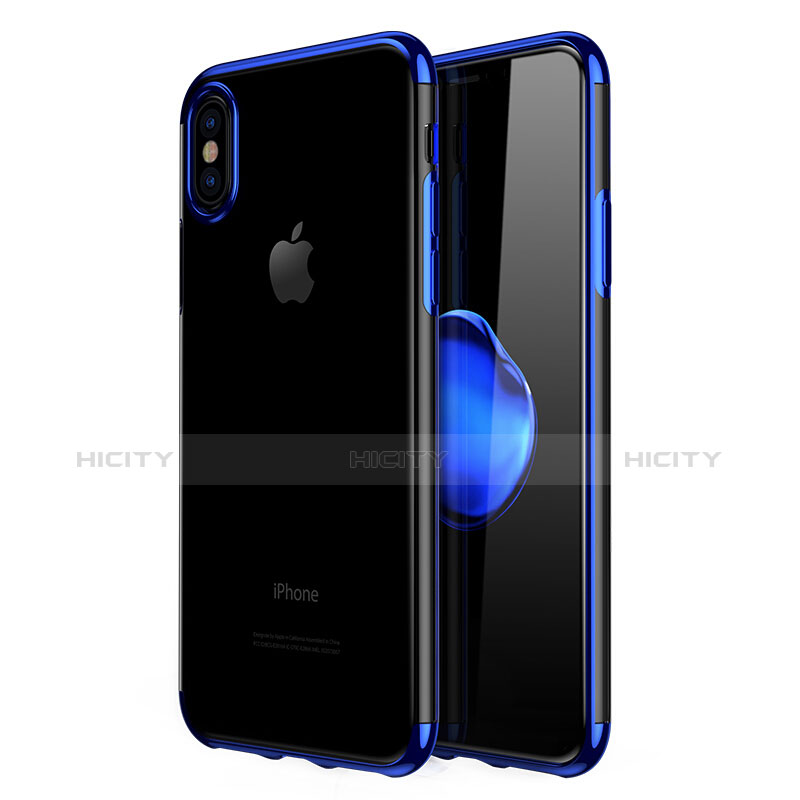 Custodia Silicone Trasparente Ultra Sottile Morbida V07 per Apple iPhone Xs Max Blu