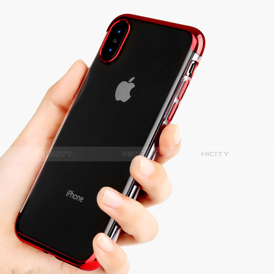 Custodia Silicone Trasparente Ultra Sottile Morbida V11 per Apple iPhone X Rosso