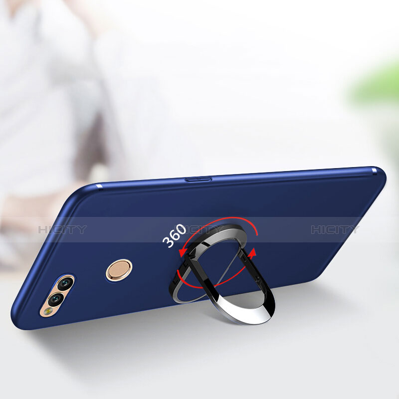 Custodia Silicone Ultra Sottile Morbida con Anello Supporto A01 per Huawei Honor 7X Blu