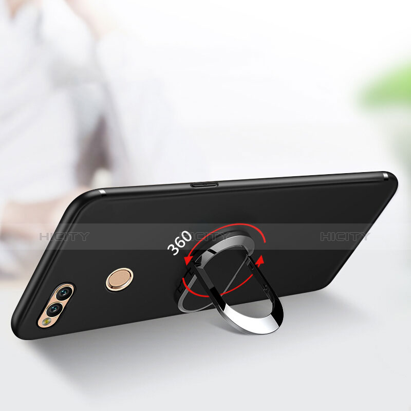 Custodia Silicone Ultra Sottile Morbida con Anello Supporto A01 per Huawei Honor Play 7X Nero
