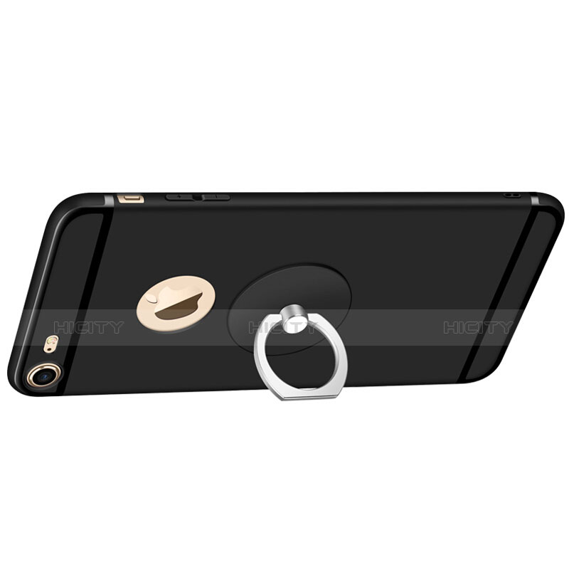 Custodia Silicone Ultra Sottile Morbida con Anello Supporto per Apple iPhone 6S Nero