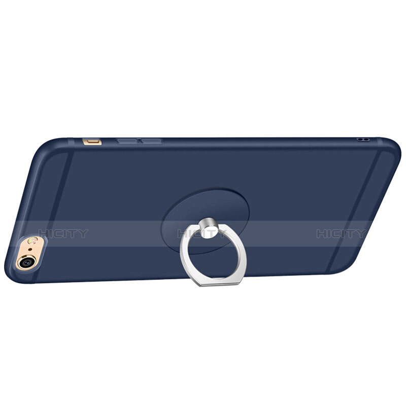 Custodia Silicone Ultra Sottile Morbida con Anello Supporto per Apple iPhone 6S Plus Blu
