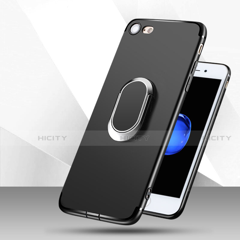 Custodia Silicone Ultra Sottile Morbida con Anello Supporto per Apple iPhone SE (2020) Nero