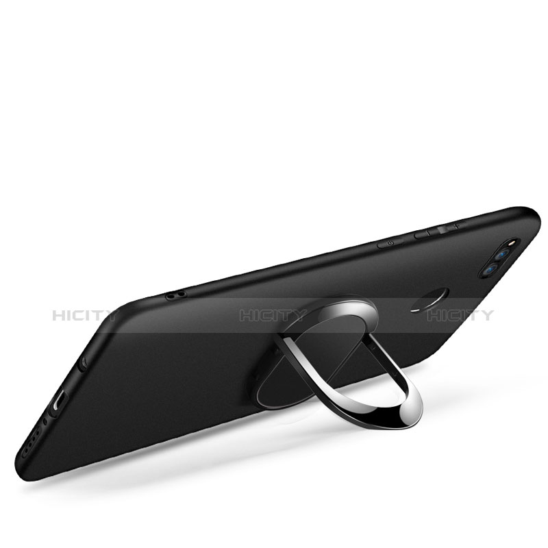 Custodia Silicone Ultra Sottile Morbida con Anello Supporto per Huawei Honor Play 7X Nero