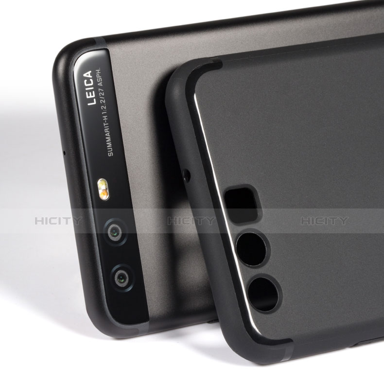 Custodia Silicone Ultra Sottile Morbida con Anello Supporto per Huawei P10 Plus Nero