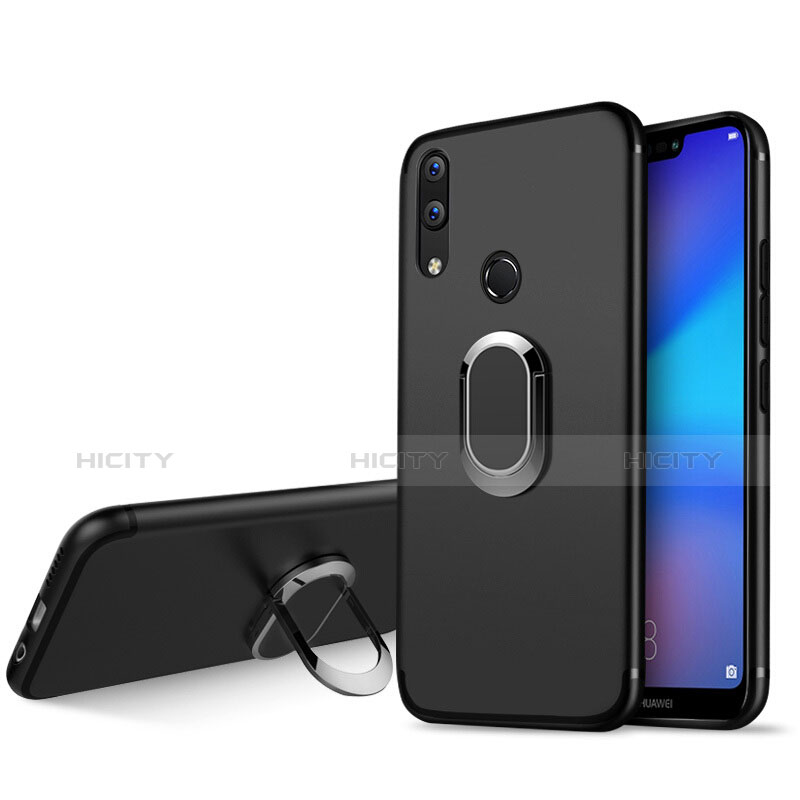 Custodia Silicone Ultra Sottile Morbida con Anello Supporto per Huawei P20 Lite Nero