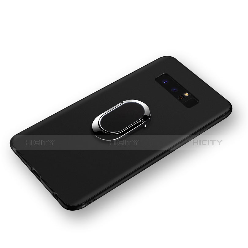 Custodia Silicone Ultra Sottile Morbida con Anello Supporto per Samsung Galaxy Note 8 Nero